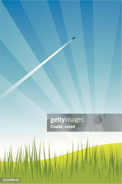 summer sky - plane trail stock illustrations