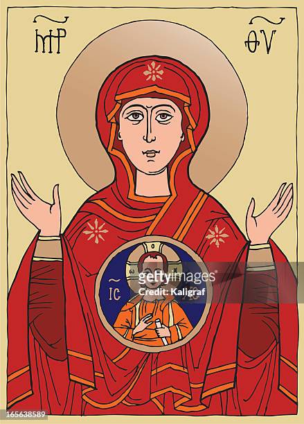 ilustrações, clipart, desenhos animados e ícones de theotokos ("nascimento-giver de deus") znamenie - religious icon