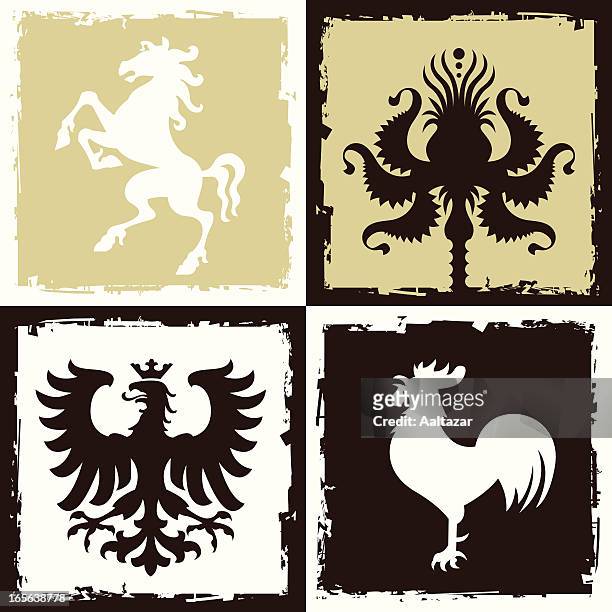 heraldische grunge - chicken hawk stock-grafiken, -clipart, -cartoons und -symbole