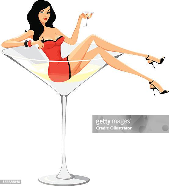 stockillustraties, clipart, cartoons en iconen met martini woman - cartoon style - pin-up meisje