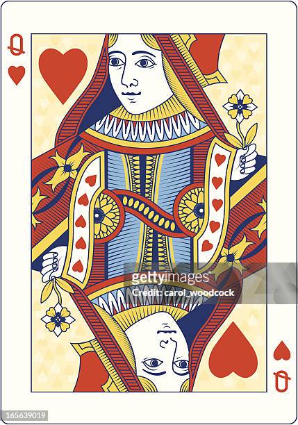 ilustrações, clipart, desenhos animados e ícones de cor queen of hearts tocando cartão - carta de dama
