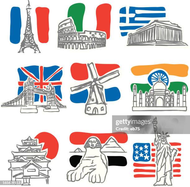 nine landmarks - hiroshima prefecture stock illustrations