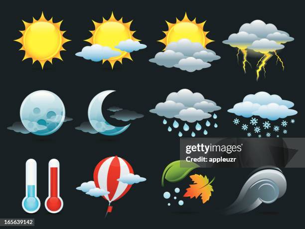 weather icons on dark background - weather balloon stock illustrations