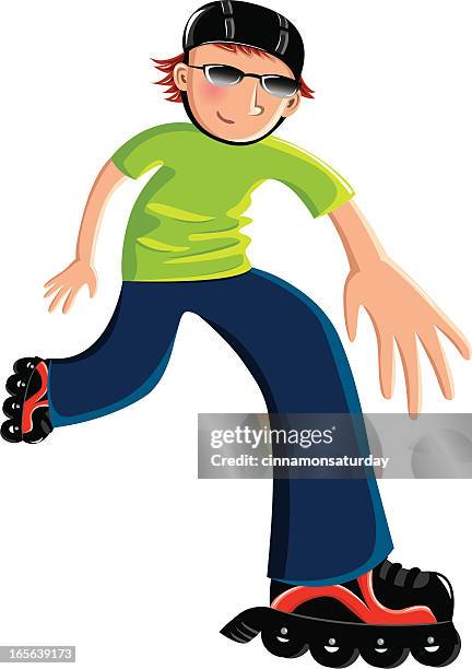 boy riding a rollerblading - child rollerblading stock illustrations