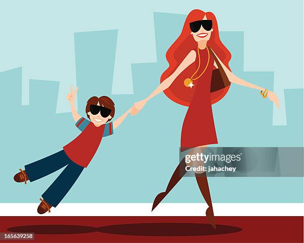 celeb with child - pretty brunette woman cartoon stock illustrations