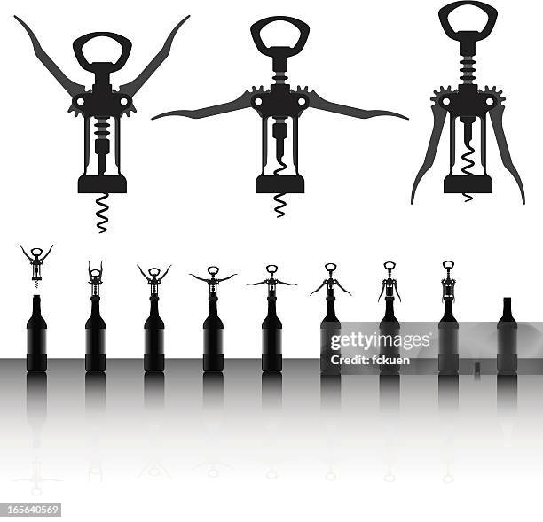 stockillustraties, clipart, cartoons en iconen met corkscrew silhouette - kurkentrekker drankenbenodigdheden