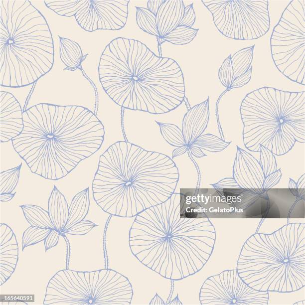 illustrazioni stock, clip art, cartoni animati e icone di tendenza di seamless pattern di loto blu - fiore di loto