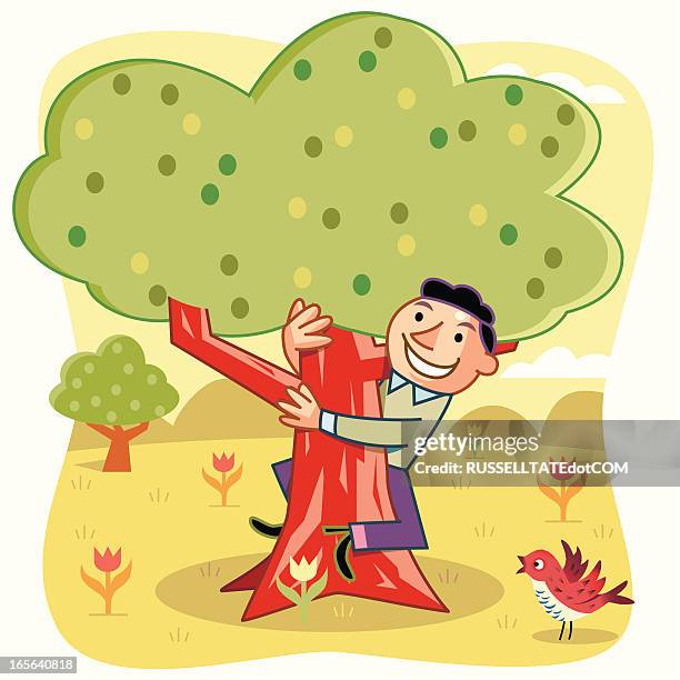 tree hugger - hanging on tree stock illustrations