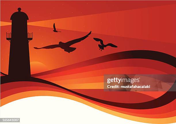 lighthouse sunrise - red lighthouse stock illustrations