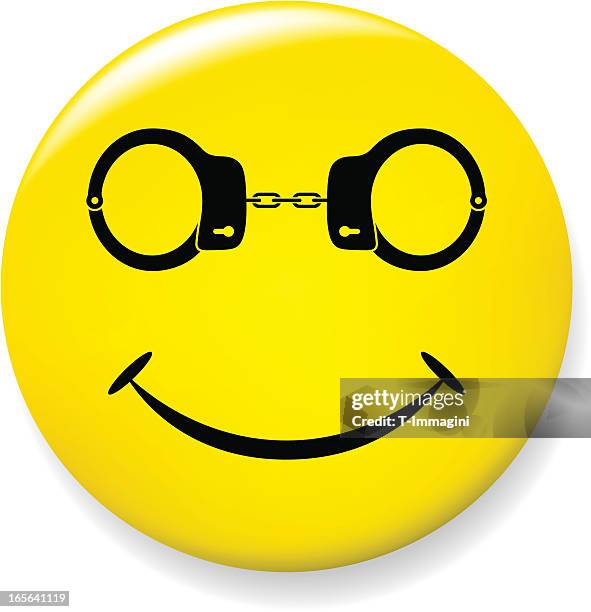 illustrazioni stock, clip art, cartoni animati e icone di tendenza di sorriso pin con manette occhiali - smile