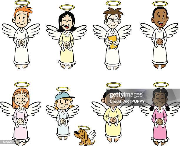 kid angels - baby angel wings stock illustrations