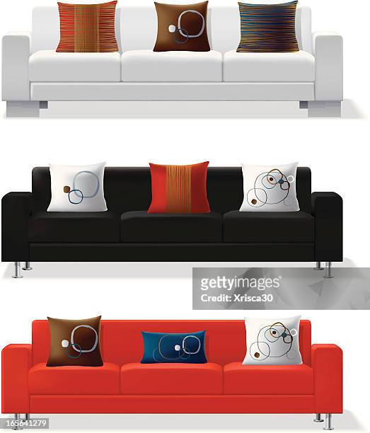 modern sofa and throw pillows - pillow vector stock illustrations
