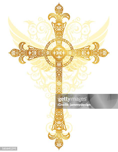 stockillustraties, clipart, cartoons en iconen met stylized gold cross - religieus kruis