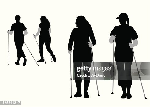 Pole Walking Vector Silhouette Pole Walking Vector Silhouette