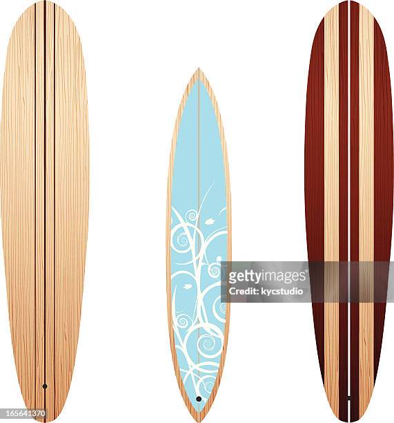 hölzerne longboards - surfbrett stock-grafiken, -clipart, -cartoons und -symbole