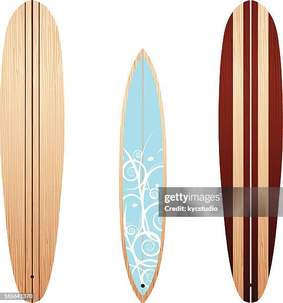 wooden longboards - surfboard stock illustrations