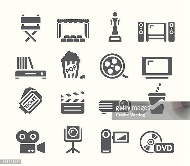 ilustraciones, imágenes clip art, dibujos animados e iconos de stock de conjunto de iconos de películas - film industry