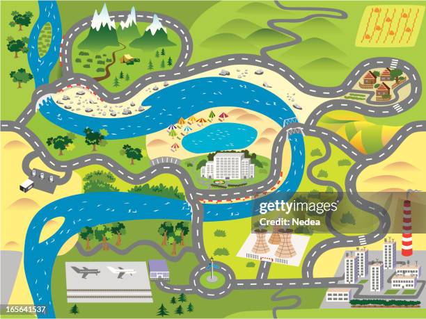 ilustrações de stock, clip art, desenhos animados e ícones de seamless mapa de brinquedo - estrada principal