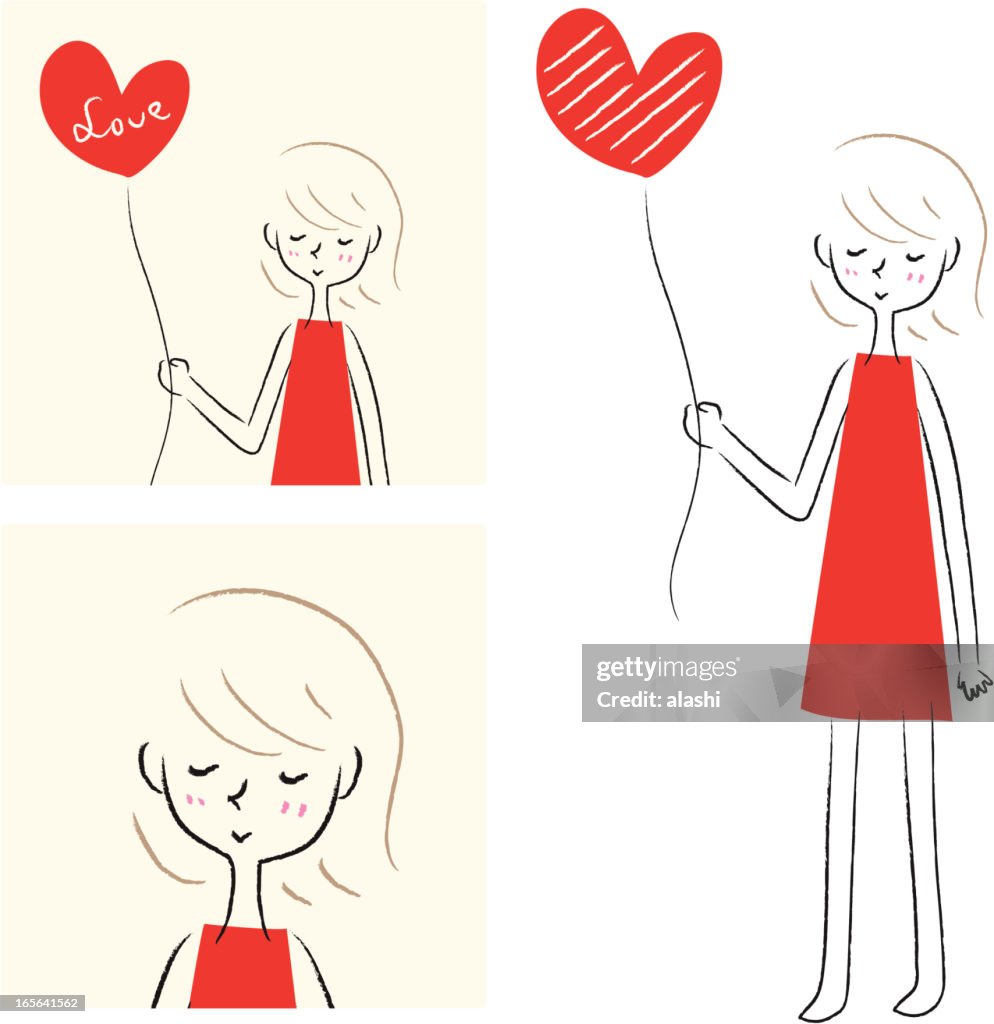 Cortar Menina segurando coração em forma de balão