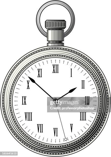 woodcut pocket watch - antique watch stock illustrations