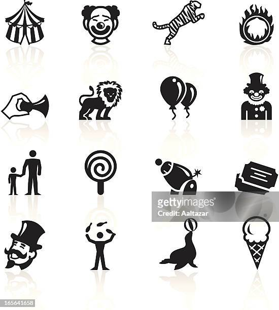 black and white circus related icons - artillery vector stock illustrations
