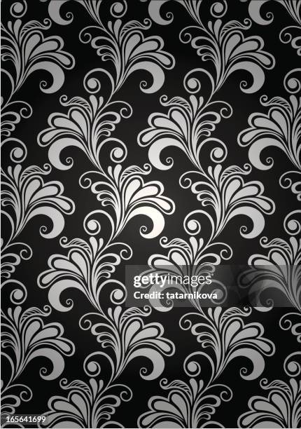 blumenmuster (schwarz-weiß - black white floral wallpaper stock-grafiken, -clipart, -cartoons und -symbole