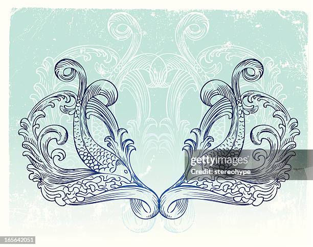 fish composition - pisces tattoo stock illustrations