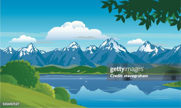 illustrations, cliparts, dessins animés et icônes de montagnes enneigées - montagne