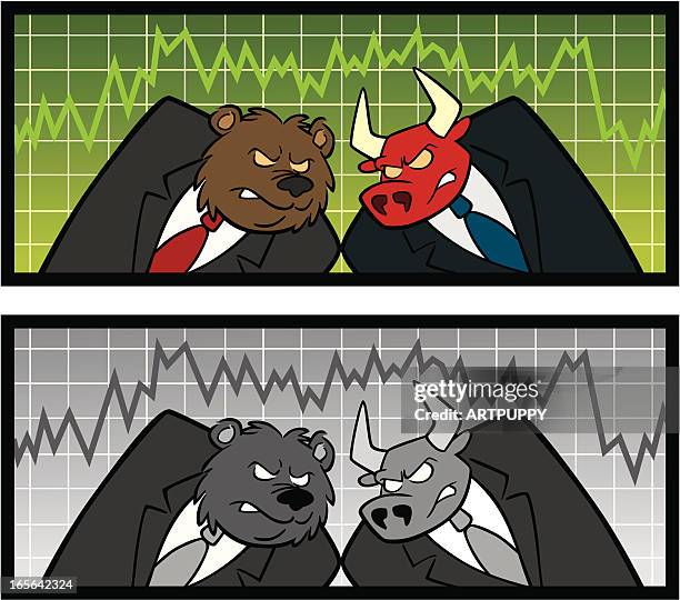 bär und bulle stock market - bull bear stock-grafiken, -clipart, -cartoons und -symbole