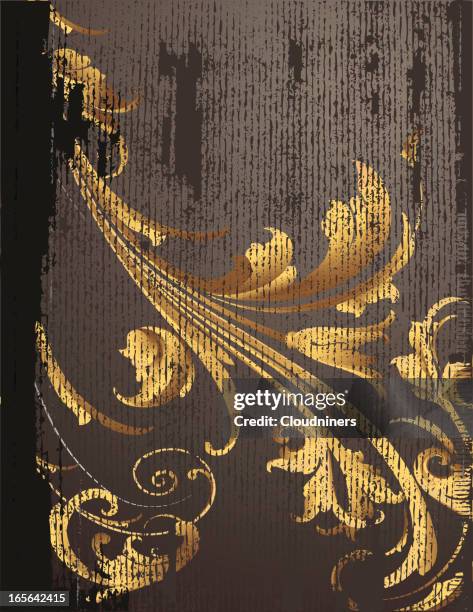 gold scrollwork dark background engraving - bronze background stock illustrations