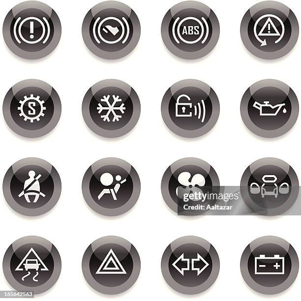 black round icons - car control indicators - rear window stock illustrations