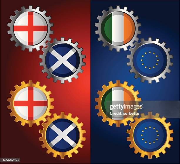 golden & silver gear with national flag - interlocking circles stock illustrations