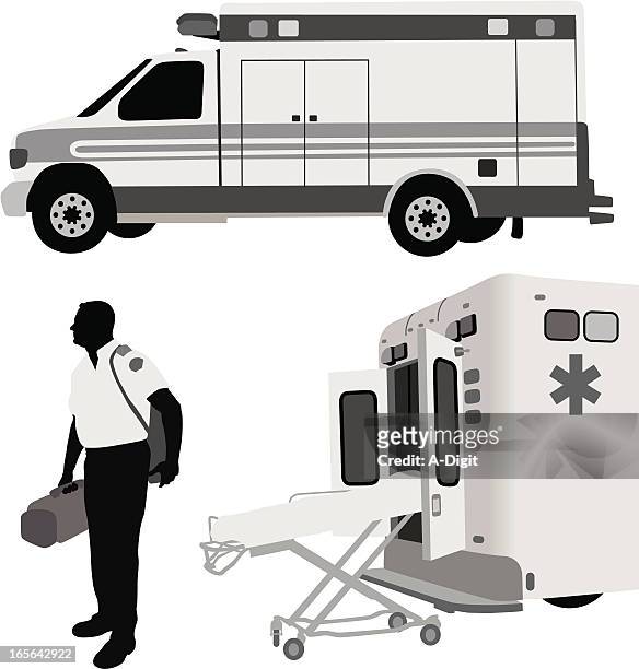 ilustraciones, imágenes clip art, dibujos animados e iconos de stock de paramedicambulance - técnico en urgencias médicas