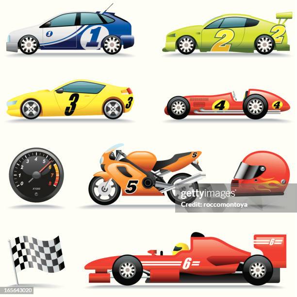 stockillustraties, clipart, cartoons en iconen met icon set, race cars - racewagen