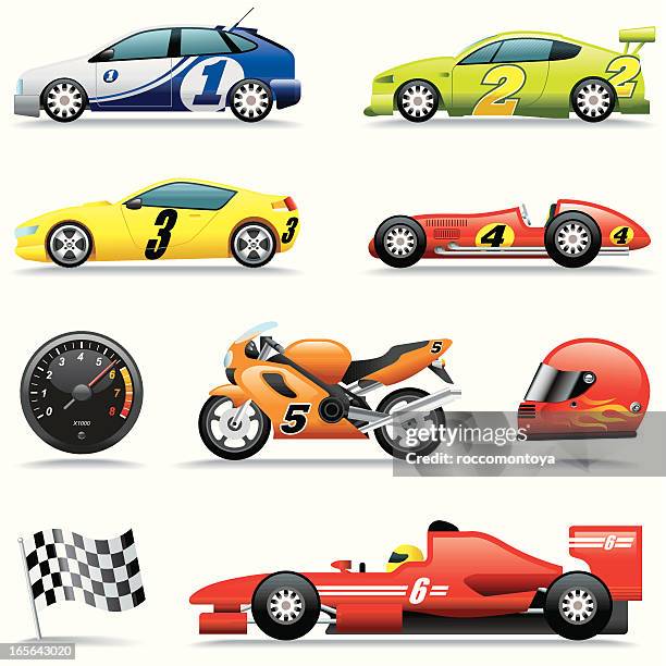 icon set, race cars - moto stock illustrations