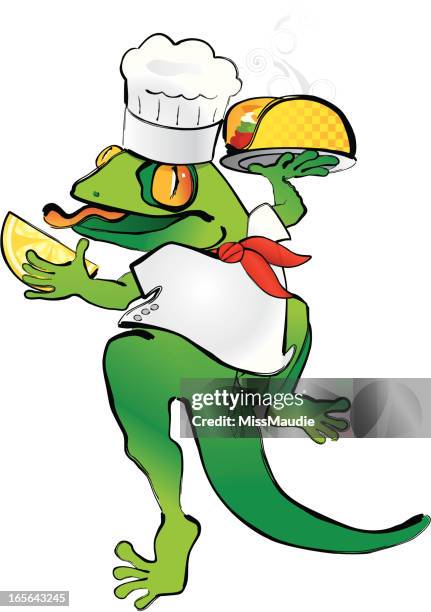 gekko chef with taco - strange fruit stock illustrations