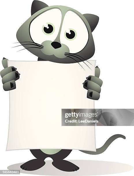 cat holding a large blank banner - cat tail stock illustrations