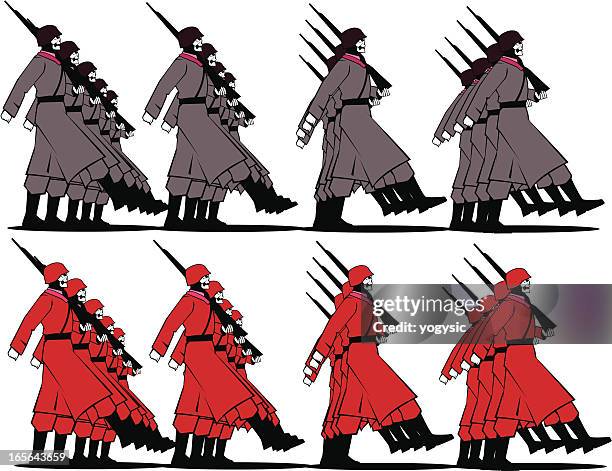 stockillustraties, clipart, cartoons en iconen met marching soldiers - infanterie