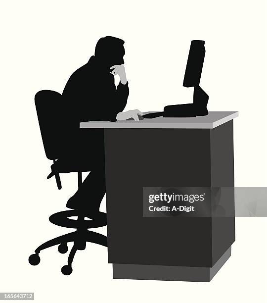 computer station vector silhouette - using computer desktop stock illustrations