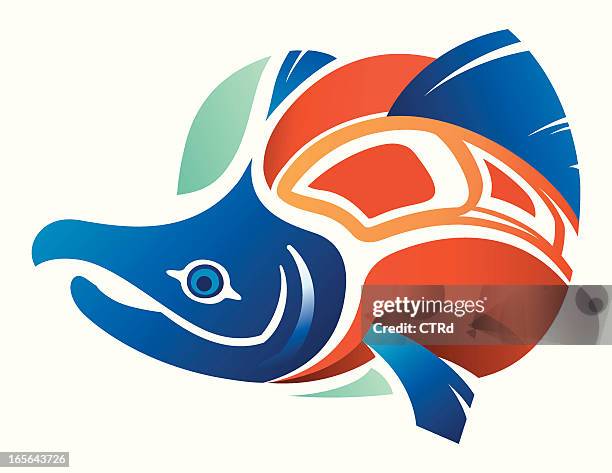 haida style salmon icon - tribal art stock illustrations