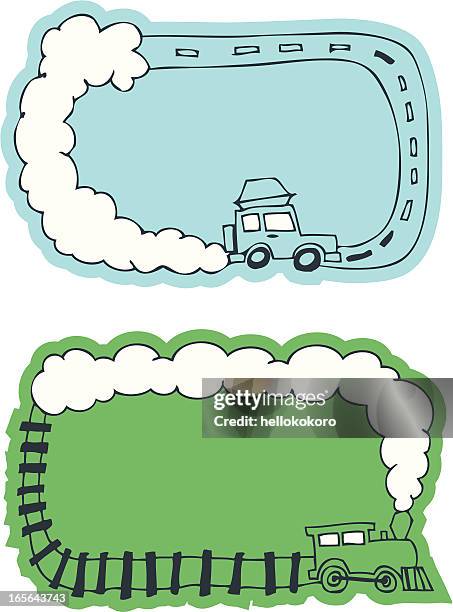train and car border - steam engine stock illustrations