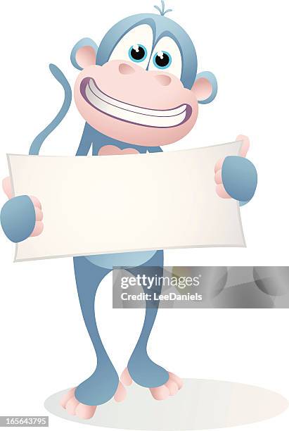 monkey holding a small blank banner - smiling monkey stock illustrations