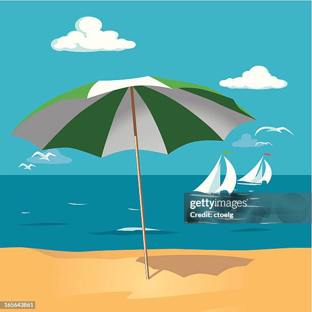 parasol on the beach - albatross stock illustrations