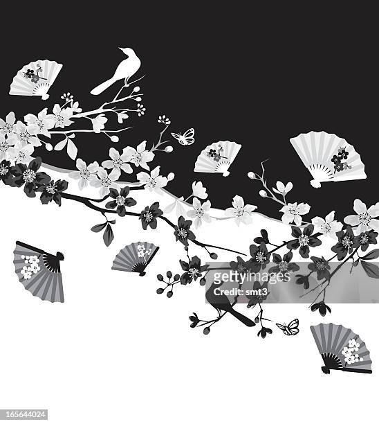ilustraciones, imágenes clip art, dibujos animados e iconos de stock de cherry blossom ramas - cherry tree