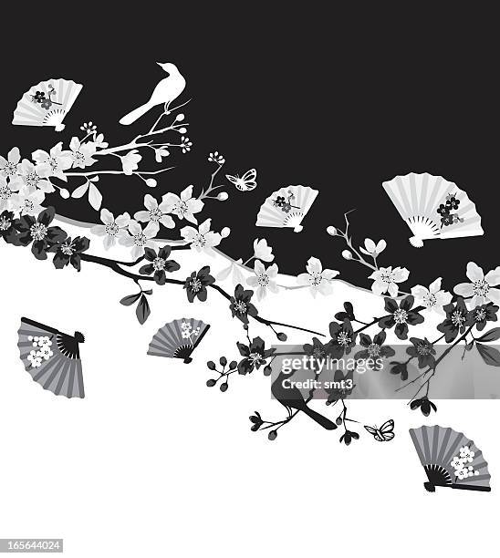 cherry blossom branches - hand fan stock illustrations