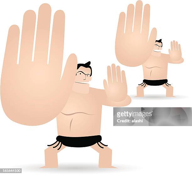 sumo (japanese traditional game ) - fat asian man stock illustrations