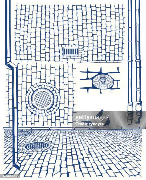 ilustrações, clipart, desenhos animados e ícones de ralos & cobbles - paralelepípedo