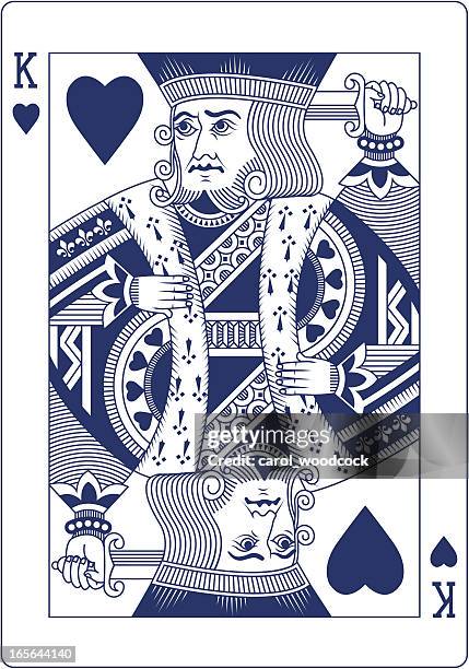 bildbanksillustrationer, clip art samt tecknat material och ikoner med king of hearts playing card in blue - king card