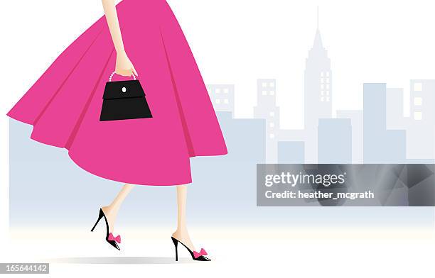 woman walking - pink purse stock illustrations