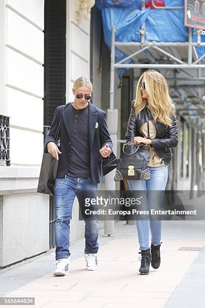 Ex Real Madrid football player Guti and Romina Belluscio are seen going for shopping on April 4, 2013 in Madrid, Spain.
